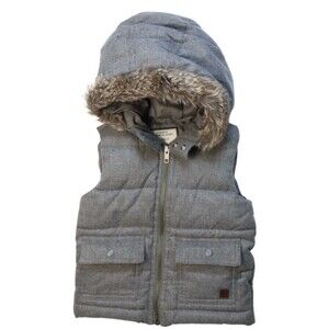 JANIE AND JACK Grey Hooded Puffer Vest 3-4